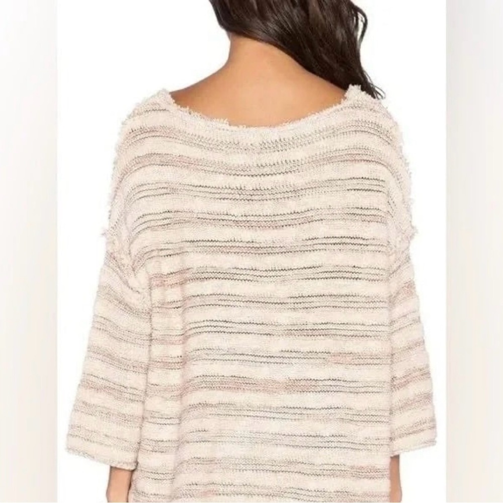 FREE PEOPLE SPELLS TROUBLE BROWN & BEIGE DISTRESSED RAW SWEATER - Picture 3 of 12